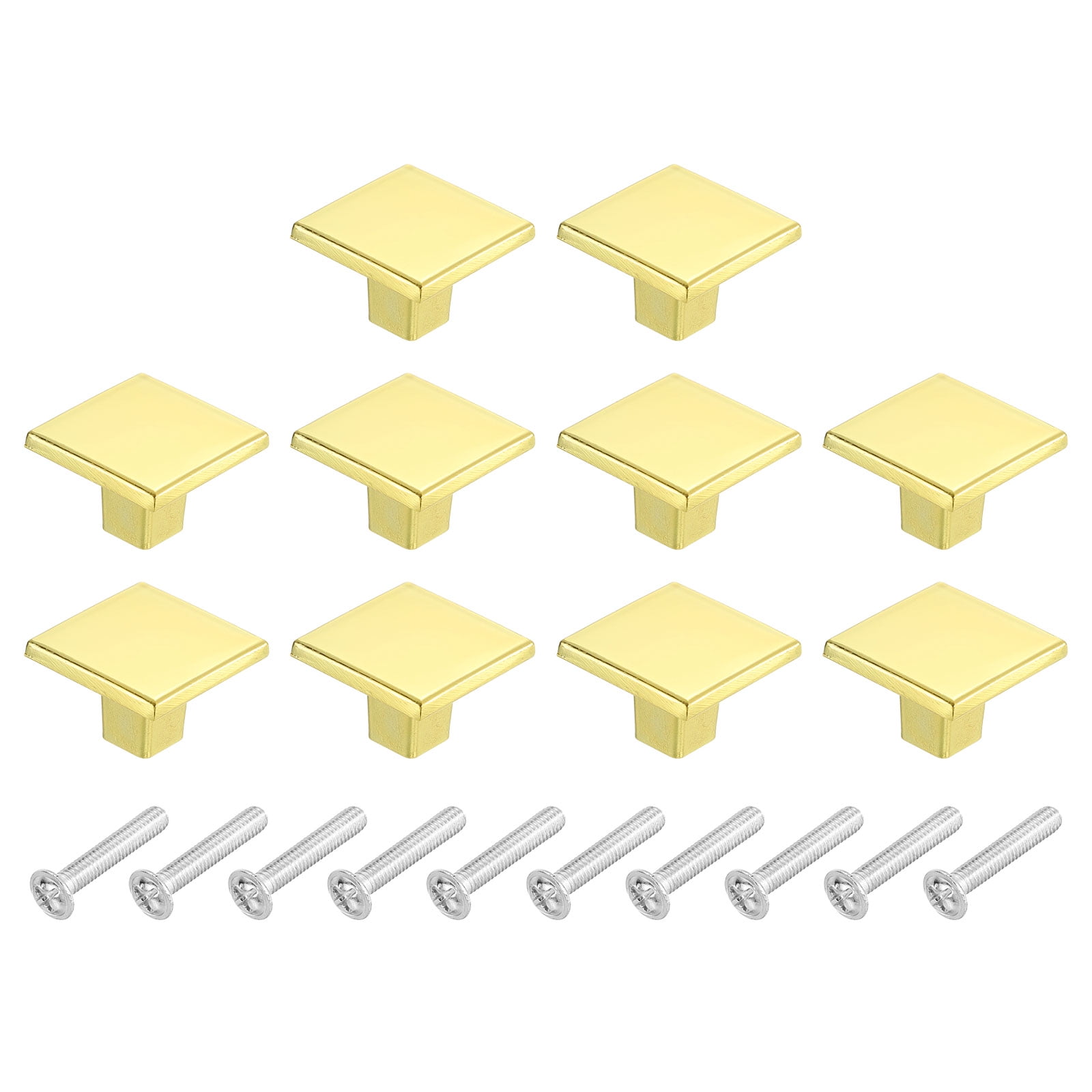 Elegant Brushed Gold Square Knobs with Mounting Hardware, Set of 10