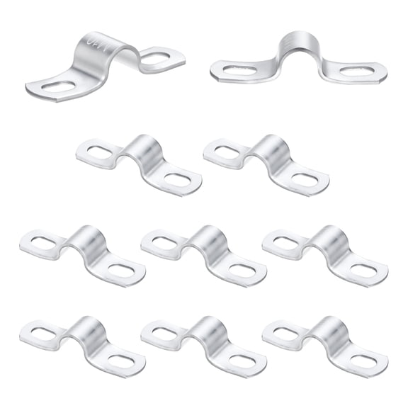 Uxcell 10 Pack Stainless Steel Pipe Clamps, 3/8 Inch Metal Cable Clamps, Hose Pipe Wire Clips for Conduit, Tube, Tow Hole Strap (10mm)