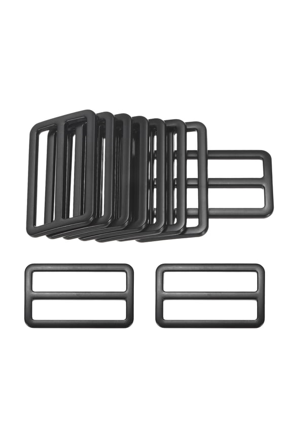 10-Pack Tri Glide Metal Buckles, 1-1/2 Inch Zinc Alloy Slider Belt Strap Adjuster Webbing Strap Buckles [Black]