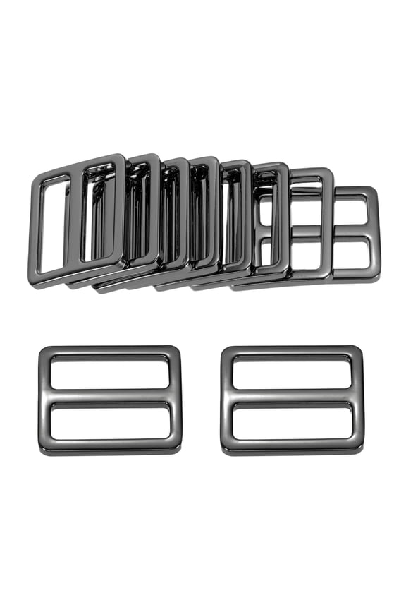10-Pack Tri Glide Metal Buckles, 1 Inch Zinc Alloy Slider Belt Strap Adjuster Webbing Strap Buckles [Black Gray]