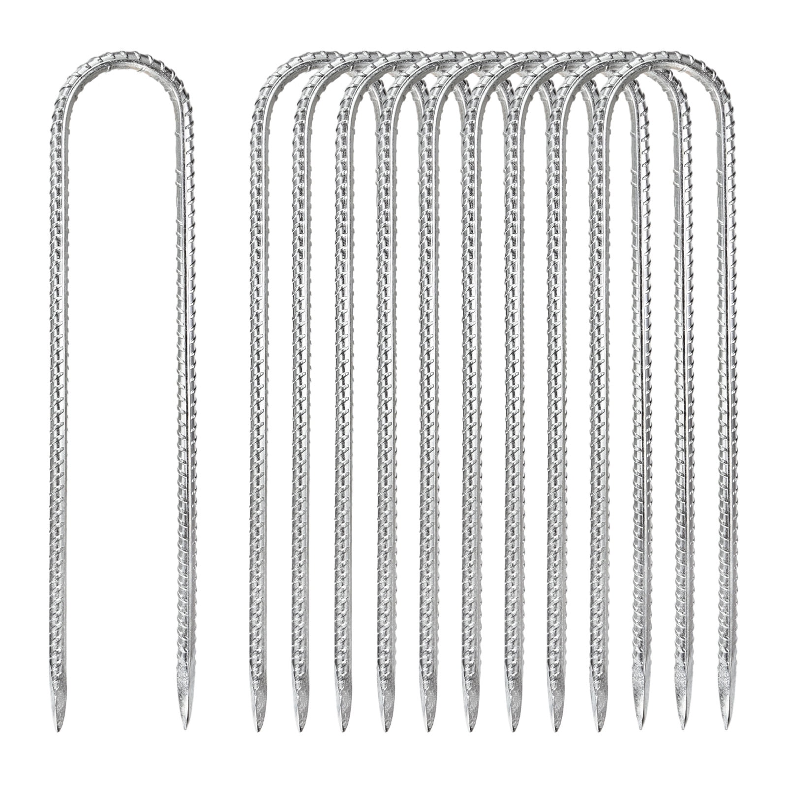 Uxcell 10-Pack U-Shape Hook Ground Stakes 12 Inch Steel Metal Camping Tent Stakes for Swing Sets/Fence Stakes