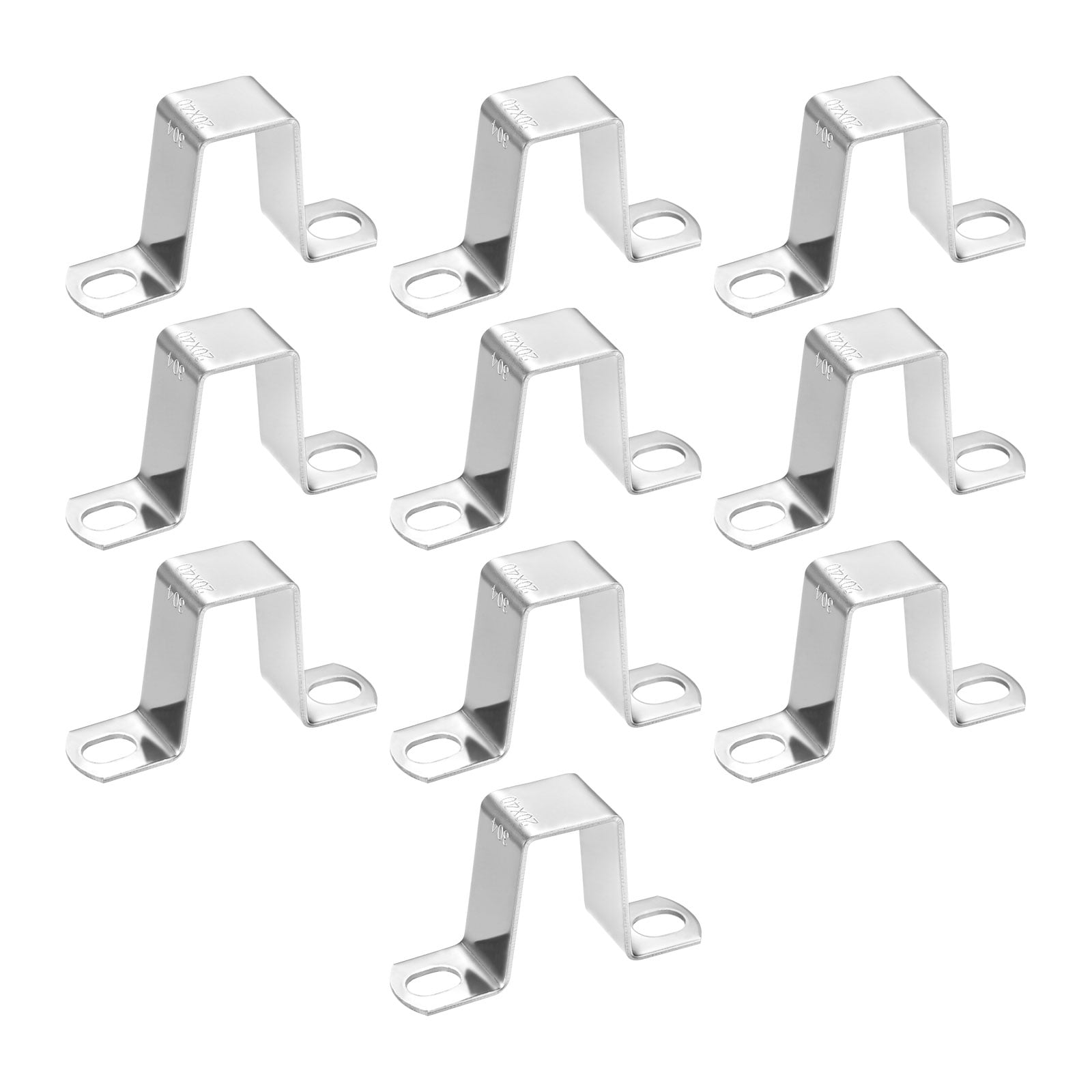 Uxcell 10-Pack U Shaped Connector Bracket, 20x40mm 304 Stainless Steel Square Pipe Clamp for Door Closed Bar Holder Strut Channel