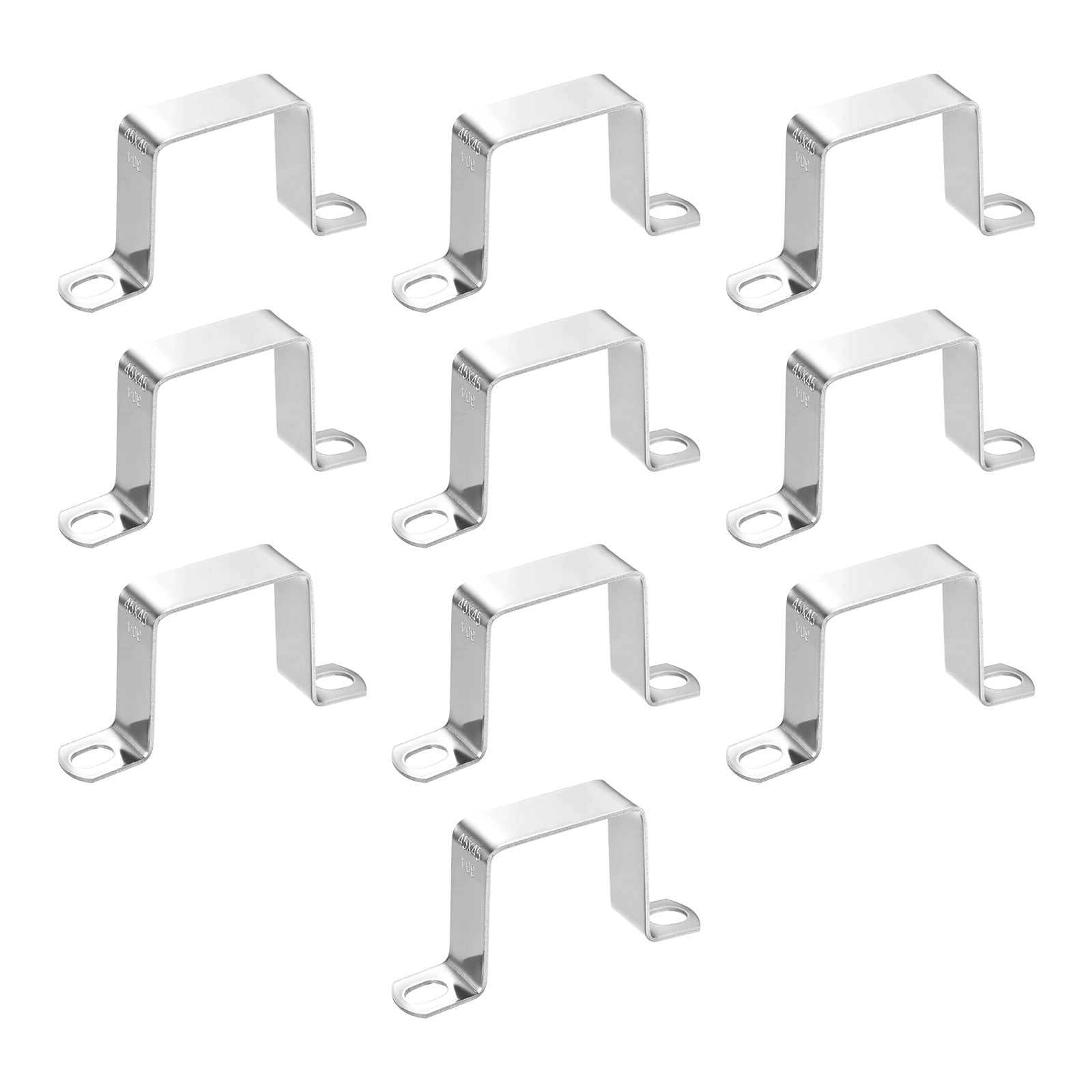 Uxcell 10-Pack U Shaped Connector Bracket, 45x45mm 304 Stainless Steel Square Pipe Clamp for Door Closed Bar Holder Strut Channel