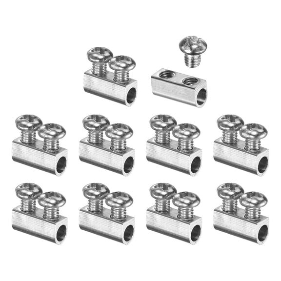 Uxcell 10 Pack Wire Rope Clips, Copper Cable Lock with 2 Cross-Recessed Screws, Cable Clamp Fastener Fit for 1-1.5mm Wire Rope for Home Life Construction Industry Transportation, Silver