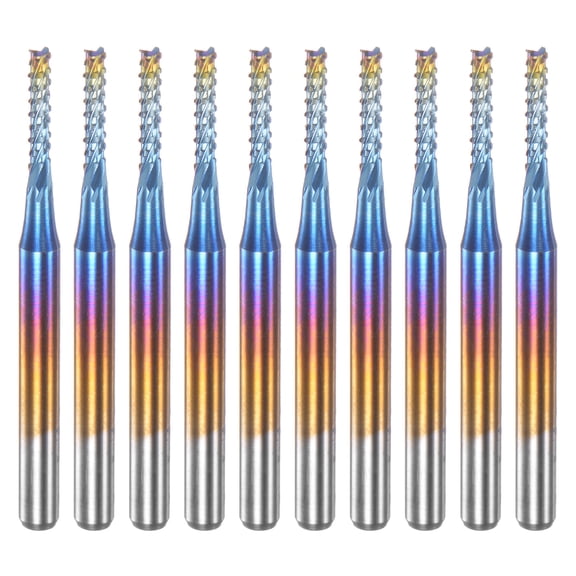 Uxcell 10 Packs 1/8" Shank 1.8mm Tungsten Carbide Blue Coated End Mill CNC Router Bits