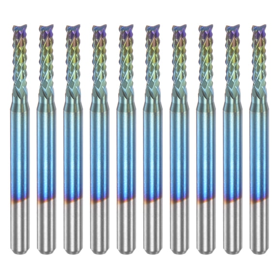 Uxcell 10 Packs 1/8" Shank 2.4mm Tungsten Carbide Blue Coated End Mill CNC Router Bits