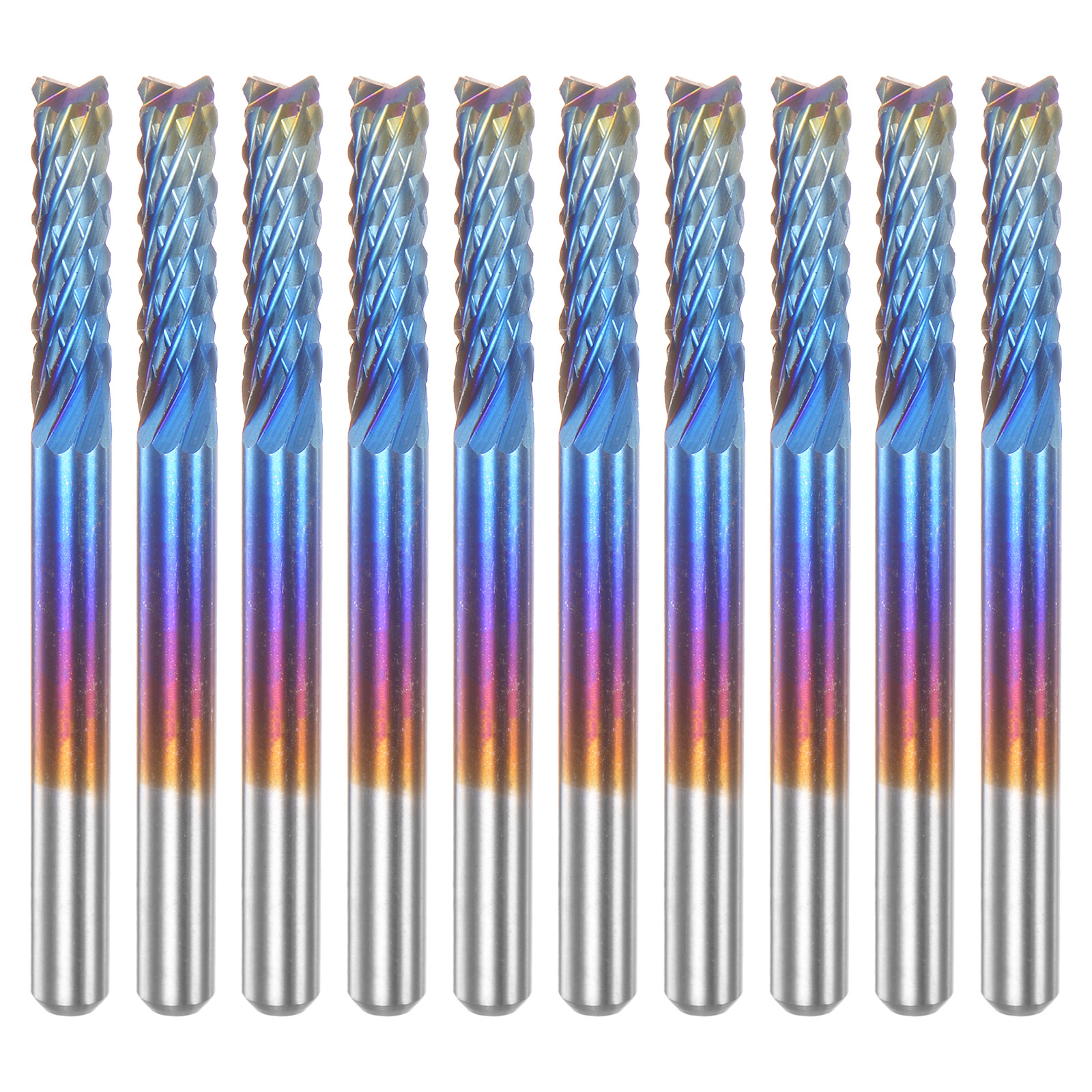 Uxcell 10 Packs 1/8" Shank 3.175mm Tungsten Carbide Blue Coated End Mill CNC Router Bits