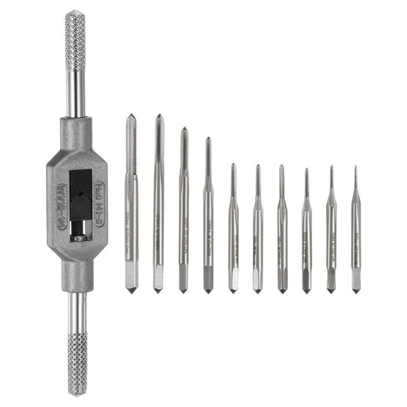 Uxcell 10 Packs M1-M3.5 Micro Mini Metric Tap Set with M1-M8/1/16"-1/4" Adjustable Tap Wrench