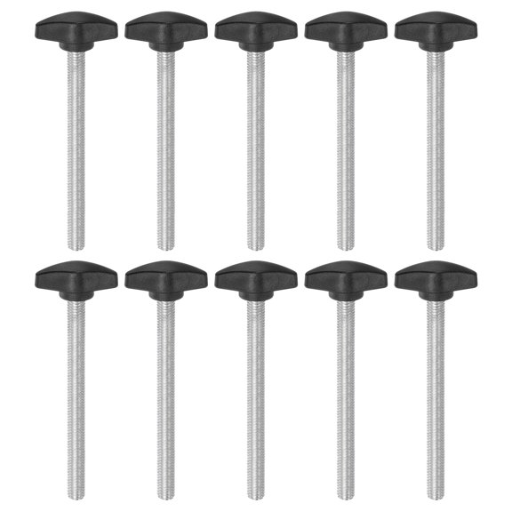 Uxcell 10 Packs M8 x 90mm Male Thread Tee Wing Knobs Thumb Screw Clamping Knobs Grip Black