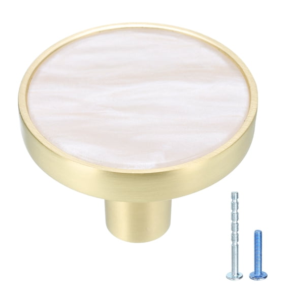 Uxcell 10 Pcs 1-1/4 Inch Gold Kitchen Cabinet Knobs for Dressers Marble Shell Stickers