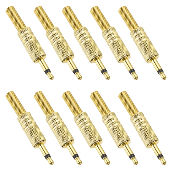 Uxcell 10 Pcs 1/8" TS Audio Male Plug, 3.5mm Mono Jack Plug Adapter Replacement, 1 Pole Solder Jack Cable Connector for Speaker Microphone Guitar (Style 1, Golden)