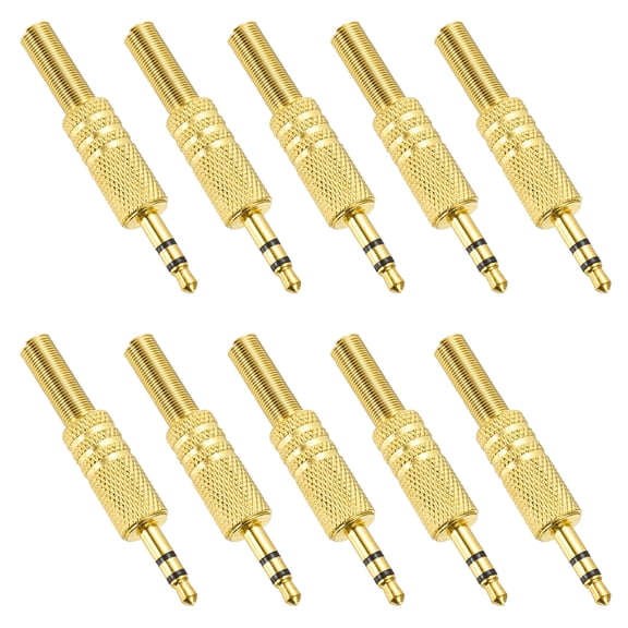 Uxcell 10 Pcs 1/8" TS Audio Male Plug, 3.5mm Mono Jack Plug Adapter Replacement, 2 Pole Solder Jack Cable Connector for Speaker Microphone Guitar (Style 1, Golden)