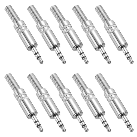 Uxcell 10 Pcs 1/8" TS Audio Male Plug, 3.5mm Mono Jack Plug Adapter Replacement, 2 Pole Solder Jack Cable Connector for Speaker Microphone Guitar (Style 2, Silver Tone)