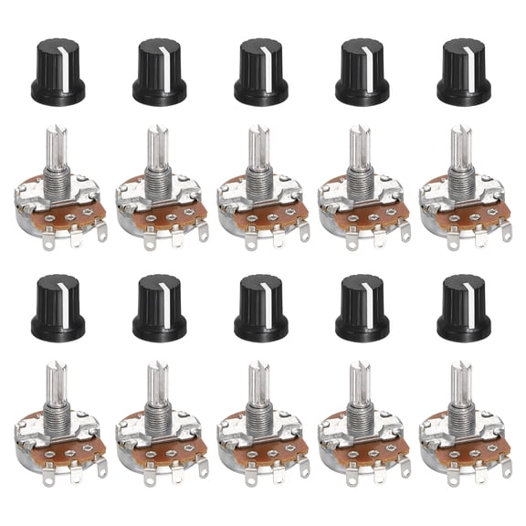 Uxcell 10 Pcs 100K Ohm Rotary Potentiometer, WH138 3 Pin Single Turn Linear Taper Variable Resistor Potentiometers with 15x15mm Plastic Knob for Inverter Speed Regulation