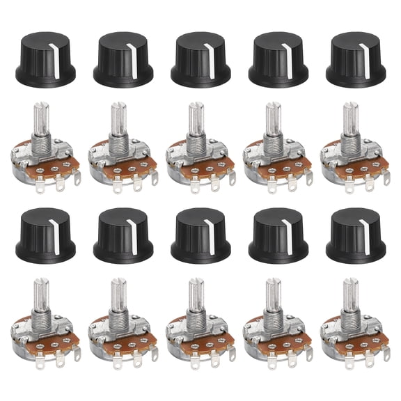 Uxcell 10 Pcs 100K Ohm Rotary Potentiometer, WH138 3 Pin Single Turn Linear Taper Variable Resistor Potentiometers with 24x15mm Plastic Knob for Inverter Speed Regulation