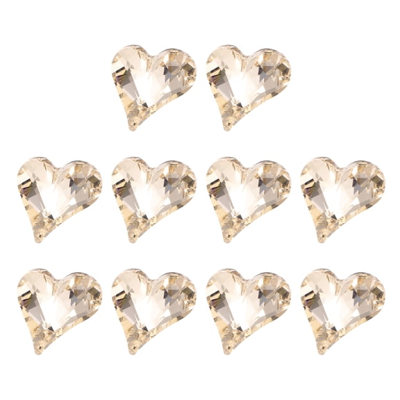 Uxcell 10 Pcs 3D Heart Light Gold Nail Charm Rhinestones 12x13mm K9 Glass Crystal Rhinestones Pointed Back Crooked Heart Gems