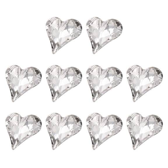Uxcell 10 Pcs 3D Heart Transparent Nail Charm Rhinestones 12x13mm K9 Glass Crystal Rhinestones Pointed Back Crooked Heart Gems