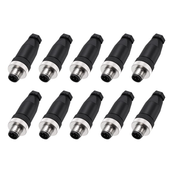 Uxcell 10 Pcs 4 Pin M12 Male Aviation Wire Connector A Code, Waterproof IP67 Circular Connector Aviation Plug for Automation Sensors Networks Instruments Computer