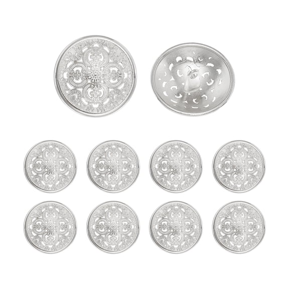 Uxcell 10 Pcs 40L Hollow Metal Buttons, 25mm Vintage Round Shank Buttons Versatile Clothes Sewing Accessories for Men Women Suit Coat Sweater Jacket Shirt DIY Craft Decoration, Silver
