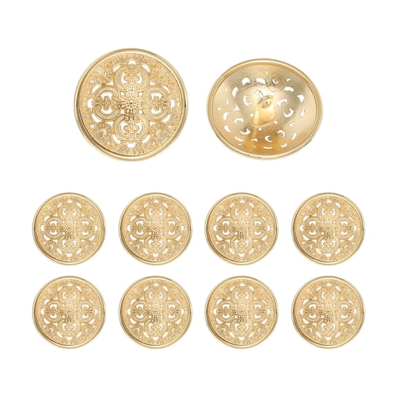 Uxcell 10 Pcs 40L Hollow Metal Buttons, 25mm Vintage Round Shank Buttons Versatile Clothes Sewing Accessories for Men Women Suit Coat Sweater Jacket Shirt DIY Craft Decoration, Light Gold