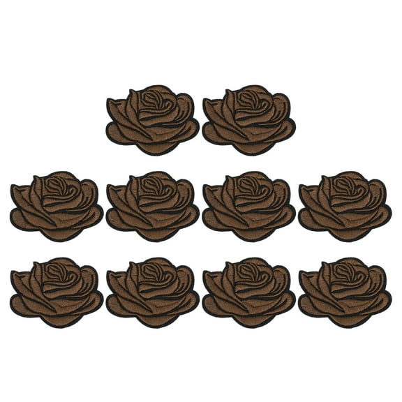 Uxcell 10 Pcs Brown Rose Embroidered Patch Sew on Iron on Decorative Patch,2.6"Lx2.2"W