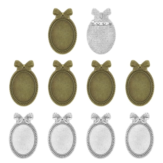 Uxcell 10 Pcs Cabochon Brooch, 40x30mm Alloy Findings Trays Oval Pins, Vintage Setting Brooch Pins for Diy Jewelry Making Pendants Photo Craft, Bow Style, Silver/Bronze