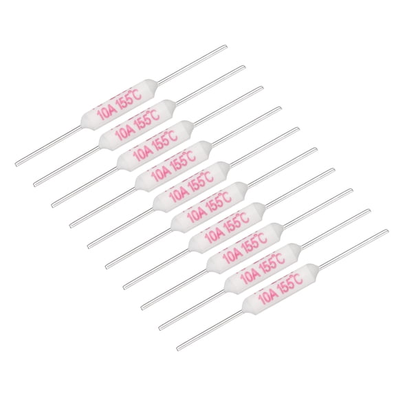 Uxcell 10 Pcs Ceramic Thermal Fuse 155 C 311 F 10A 250V Celsius Circuit Cutoff Temperature Fuse with 2" Leads for Rice Cooker Electric Kettles Home Appliance
