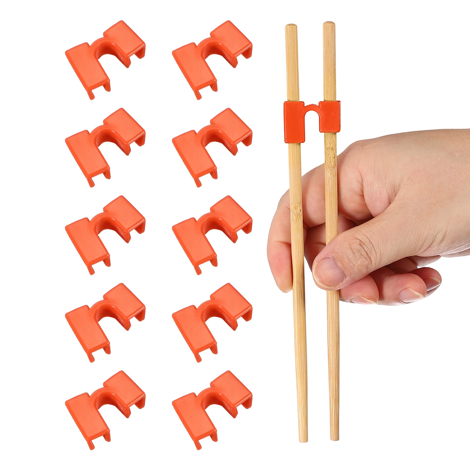 Uxcell 10 Pcs Chopsticks Helper, Reusable Training Chopstick Hinges Connector for Learners, Orange Red