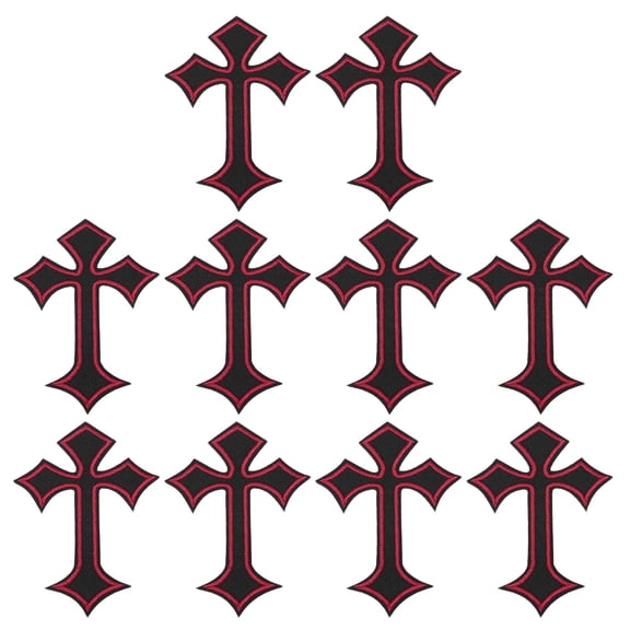 Uxcell 10 Pcs Cross Embroidered Patch Iron on Decorative Patch, 4.1"Lx2.8"W, Black Red