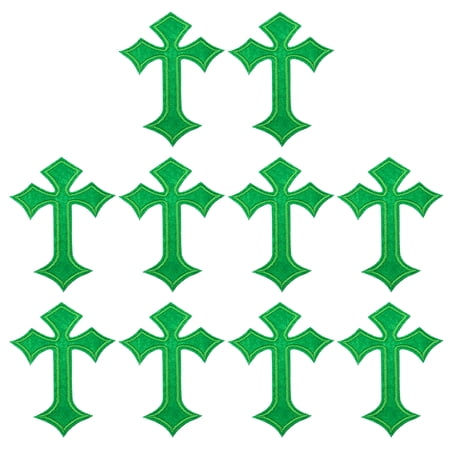 Uxcell 10 Pcs Cross Embroidered Patches Iron on Decorative Patches, 4.1"Lx2.8"W, Green