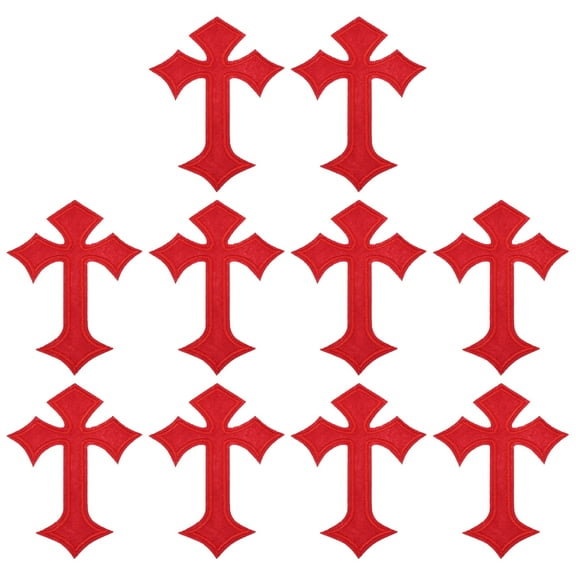 Uxcell 10 Pcs Cross Embroidered Patches Iron on Decorative Patches, 4.1"Lx2.8"W, Red