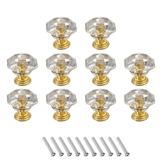 Uxcell 10 Pcs Crystal Drawer Knobs 24 mm Dresser Pulls Knobs for Cupboard, Clear/Gold