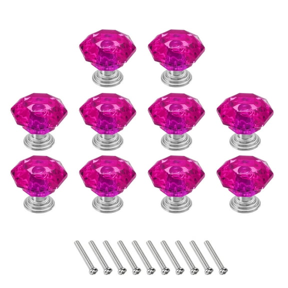 Uxcell 10 Pcs Crystal Drawer Knobs 24 mm Dresser Pulls Knobs for Cupboard, Rose Red/Silver