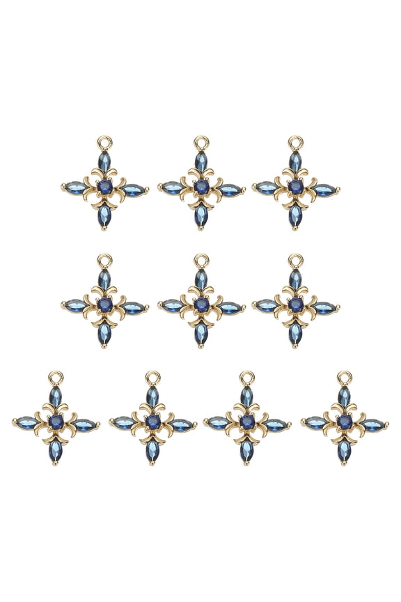 10 Pcs Crystal Rhinestone Cross Charms, Copper Mini Pendant Beads Cross Charms for Jewelry Making Bracelet Earring Necklace DIY Handmade, Blue