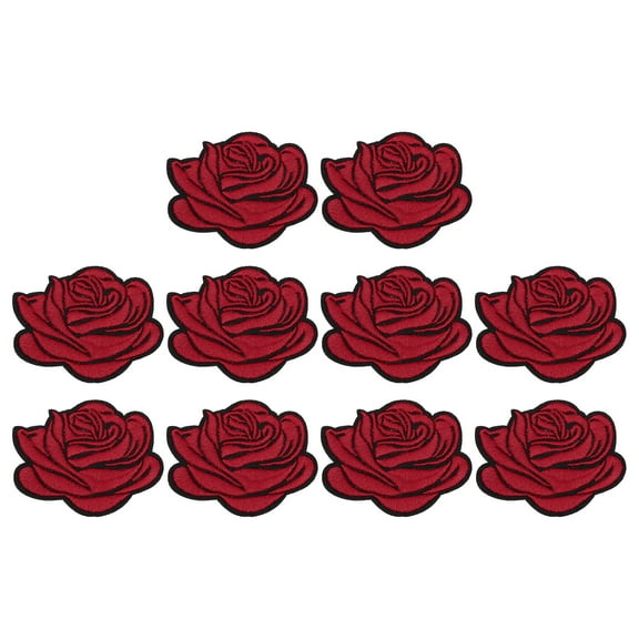 Uxcell 10 Pcs Dark Red Rose Embroidered Patch Iron on Decorative Patches, 2.6"Lx2.2"W
