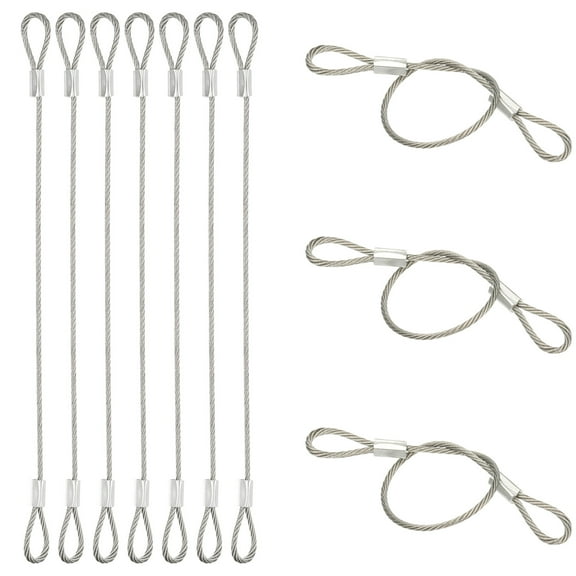 Uxcell 10 Pcs Dia. 1.5mm Stainless Safety Cable, 8" Length Steel Security Ropes with Double Loops Braided Wire Rope Cables for Stage Light Outdoor Gate Luggage Lock Yard Lighting