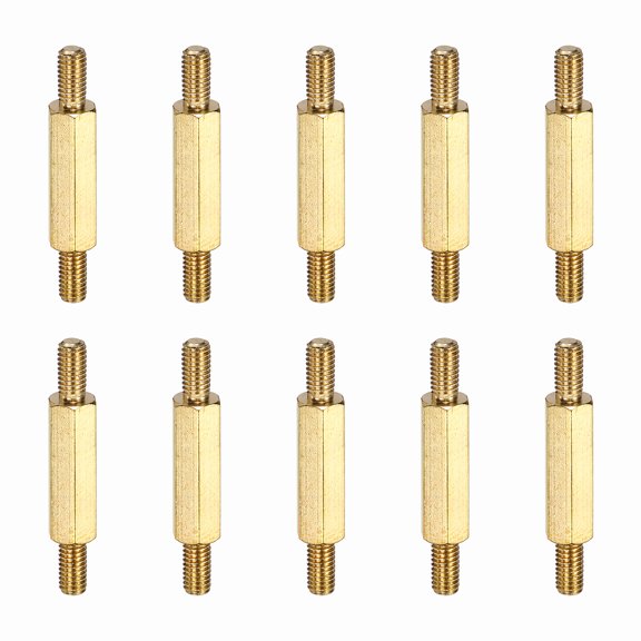 Uxcell 10 Pcs Double Ended Copper Stud Nut, M3x27mm Male to Male Double End Threaded Stud for Industrial Use, Mechanical Repairing, CPU Cooler