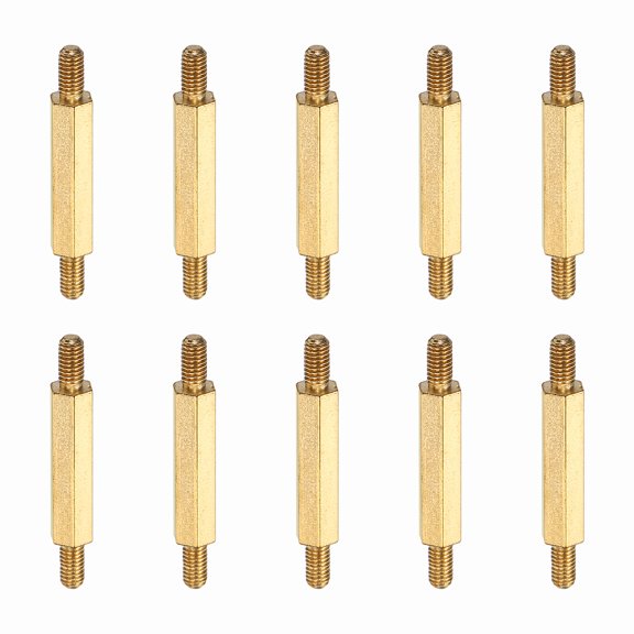 Uxcell 10 Pcs Double Ended Copper Stud Nut, M3x31mm Male to Male Double End Threaded Stud for Industrial Use, Mechanical Repairing, CPU Cooler
