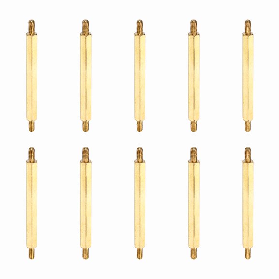 Uxcell 10 Pcs Double Ended Copper Stud Nut, M3x52mm Male to Male Double End Threaded Stud for Industrial Use, Mechanical Repairing, CPU Cooler