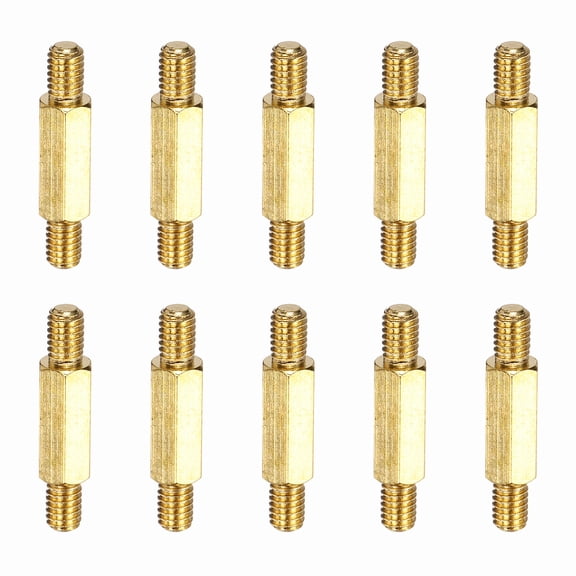 Uxcell 10 Pcs Double Ended Copper Stud Nut, M4x25mm Male to Male Double End Threaded Stud for Industrial Use, Mechanical Repairing, CPU Cooler