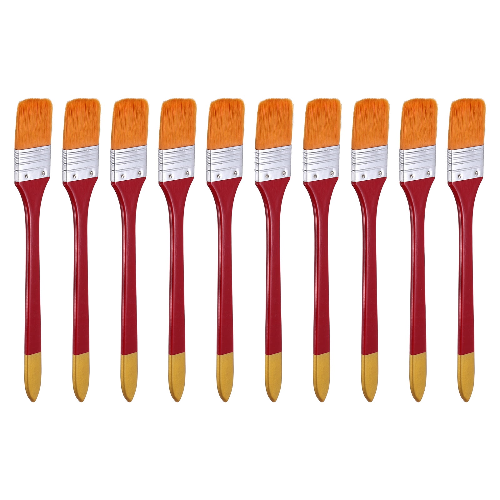 Uxcell 10 Pcs Flat Paint Brush 1.3" Width Nylon Acrylic Painting Brushes Professional Paint Tools with Wooden Handle Orange Bristles for Watercolor Oil Crafts Face Body Art, Red/Yellow