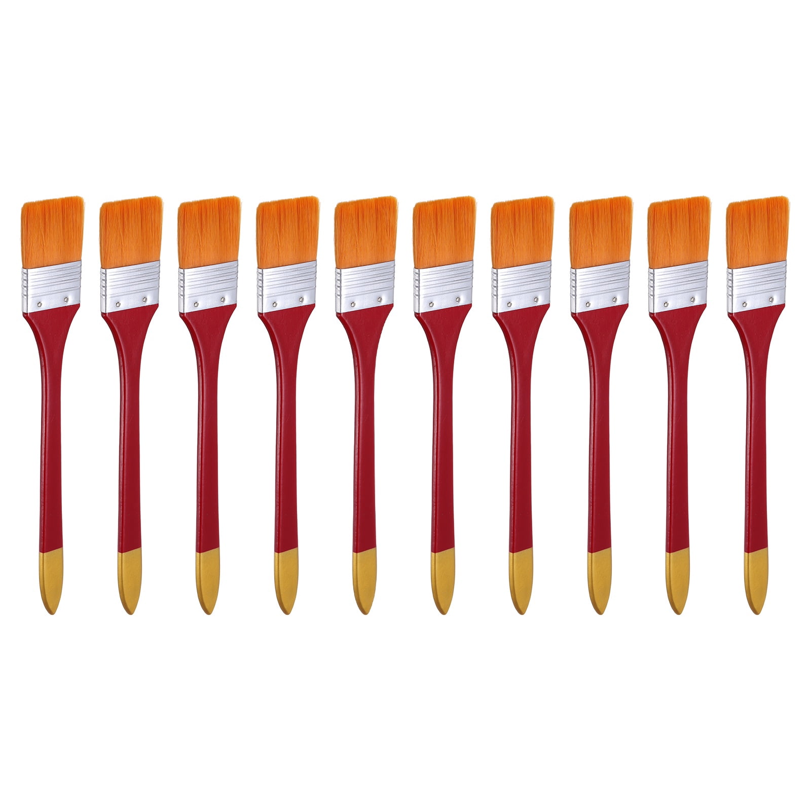 Uxcell 10 Pcs Flat Paint Brush 1.57" Width Nylon Acrylic Painting Brushes Professional Paint Tools with Wooden Handle Orange Bristles for Watercolor Oil Crafts Face Body Art, Red/Yellow