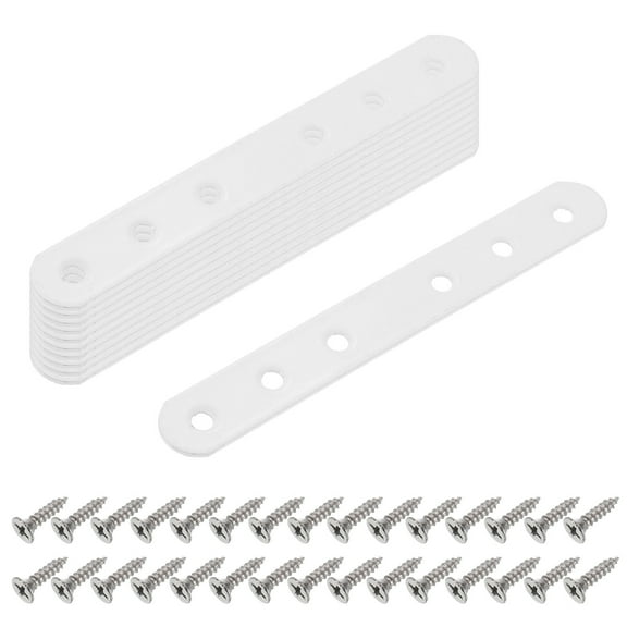 Uxcell 10 Pcs Flat Straight Brackets, 135mm x 5mm Iron Brace Plate with Screws Flat Straight Brace Brackets Flat Mending Plates Repair Fixing Joining Brackets for Wood Furniture, White