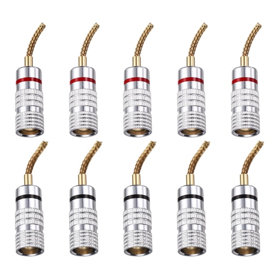 Uxcell 10 Pcs Flex Pin Banana Plugs, 8.5mm (5/16") Banana Plug Jack Socket, 2mm Gold Plated Banana Plugs for Spring Loaded Terminals, Speaker Wire, Glossy