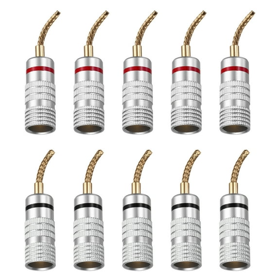Uxcell 10 Pcs Flex Pin Banana Plugs, 8.5mm (5/16") Banana Plug Jack Socket, 2mm Gold Plated Banana Plugs for Spring Loaded Terminals, Speaker Wire, Matte