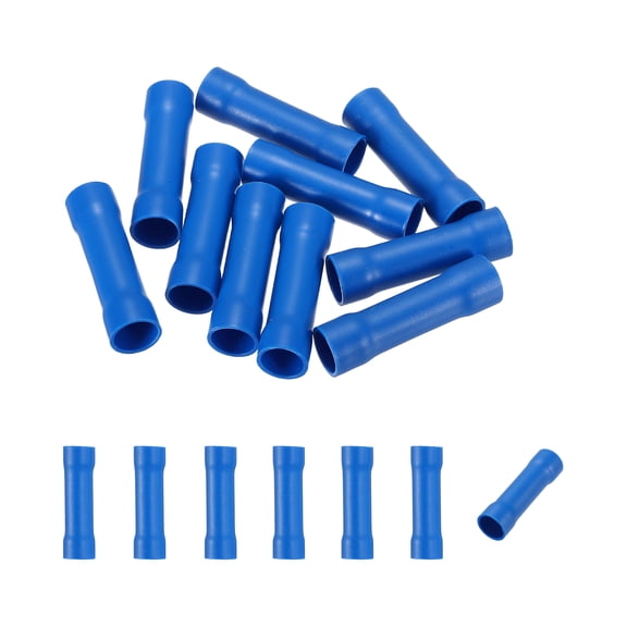 Uxcell 10 Pcs Fully Insulated Butt Connectors, BV14 7-5 AWG Copper Wiring Crimps Terminals Kit, Straight Wire Terminals for Wire Connection Electrical, Blue