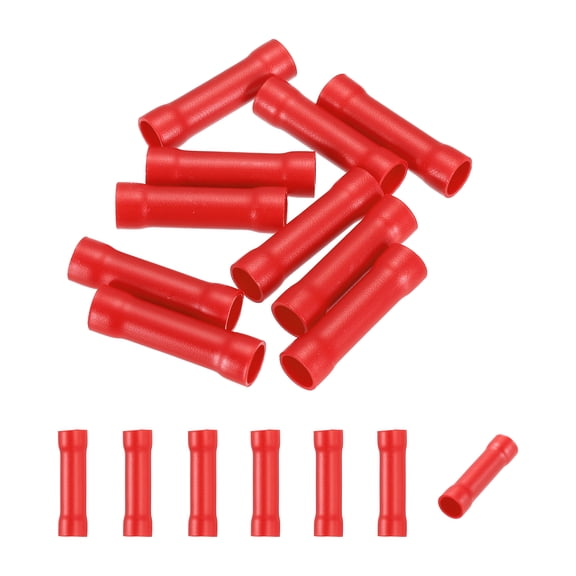 Uxcell 10 Pcs Fully Insulated Butt Connectors, BV8 10-7 AWG Copper Wiring Crimps Terminals Kit, Straight Wire Terminals for Wire Connection Electrical, Red