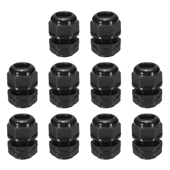 Uxcell 10 Pcs G3/4" Cable Glands Adjustable 12.5-18mm PA6 Nylon IP68 Waterproof Connectors with Seals Anti-Corrosion for Industrial/Outdoor Electrical Systems (Black)