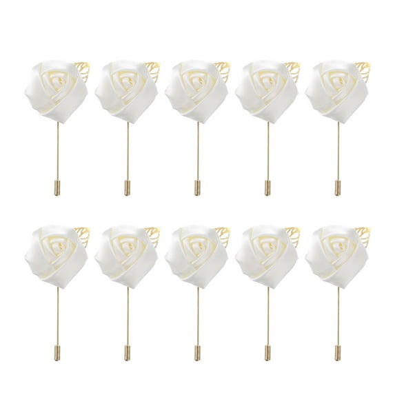 Uxcell 10 Pcs Groom Boutonnieres Rose Boutonnieres Pins 2"x3.5" for Men Wedding Ceremony Anniversary Milky White