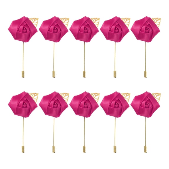 Uxcell 10 Pcs Groom Boutonnieres Rose Boutonnieres Pins 2"x3.5" for Men Wedding Ceremony Anniversary Rose Red